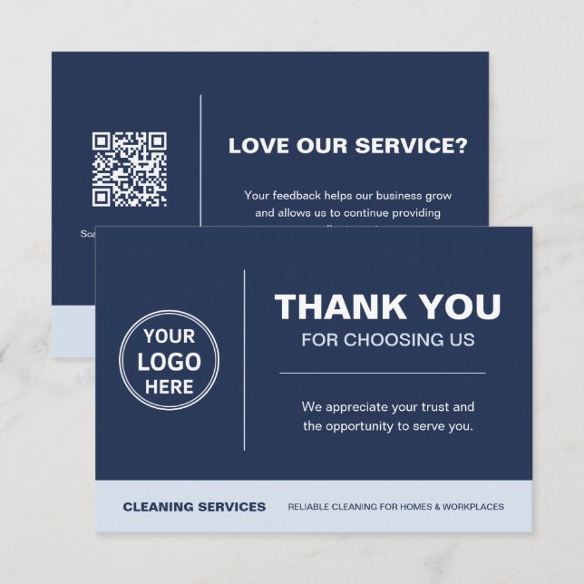 Carte De Remerciements Code QR du logo des services de nettoyage modernes (Devant / Derrière)