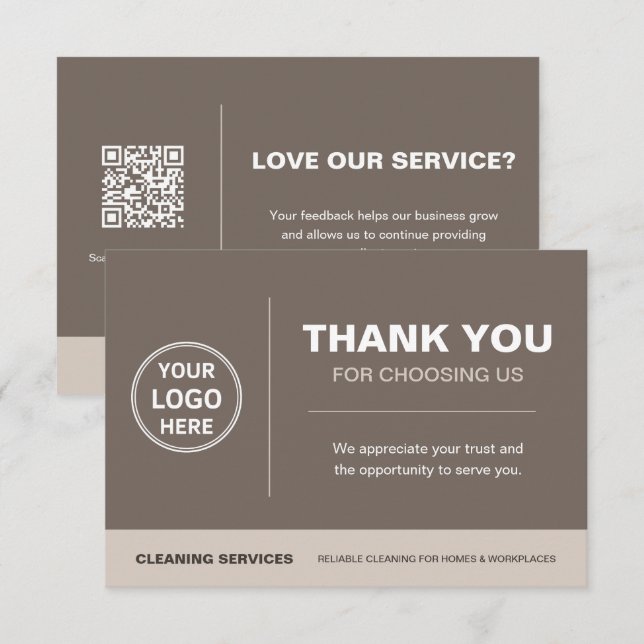 Carte De Remerciements Code QR du logo des services de nettoyage modernes (Devant / Derrière)