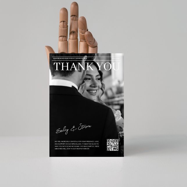 Carte De Remerciements Code QR noir et blanc couverture de magazine maria (Créateur téléchargé)