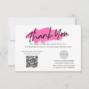 Carte De Remerciements Code QR rose chaud moderne Logo PME