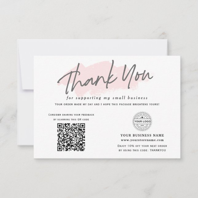 Carte De Remerciements code QR rose moderne appréciation petite entrepris (Devant)