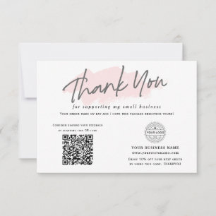 Carte De Remerciements code QR rose moderne appréciation petite entrepris