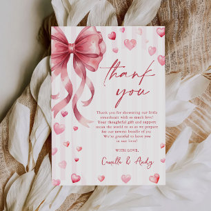 Carte De Remerciements Cœur à arc rose Saint-Valentin Baby Shower