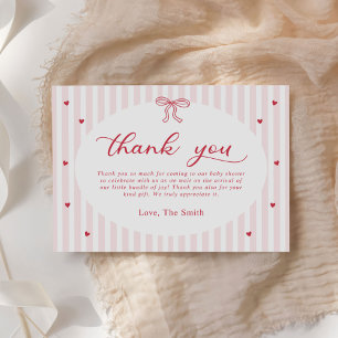 Carte De Remerciements Cœur à arc rouge pour Baby Shower de la Saint-Vale