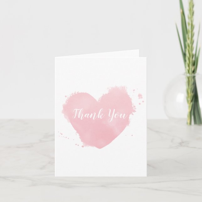 Carte De Remerciements Cœur aquarelle rose pâle (Devant)