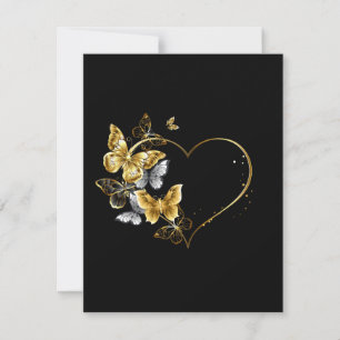 Carte De Remerciements Coeur aux papillons d'or