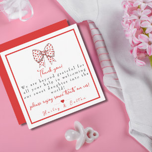 Carte De Remerciements Coeur Bow Fille Travail et livraison NICU Hospital