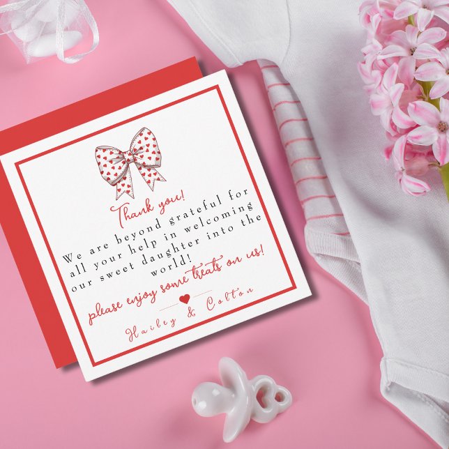 Carte De Remerciements Coeur Bow Fille Travail et livraison NICU Hospital (Heart Bow Daughter Labor & Delivery NICU Hospital Thank You Card)