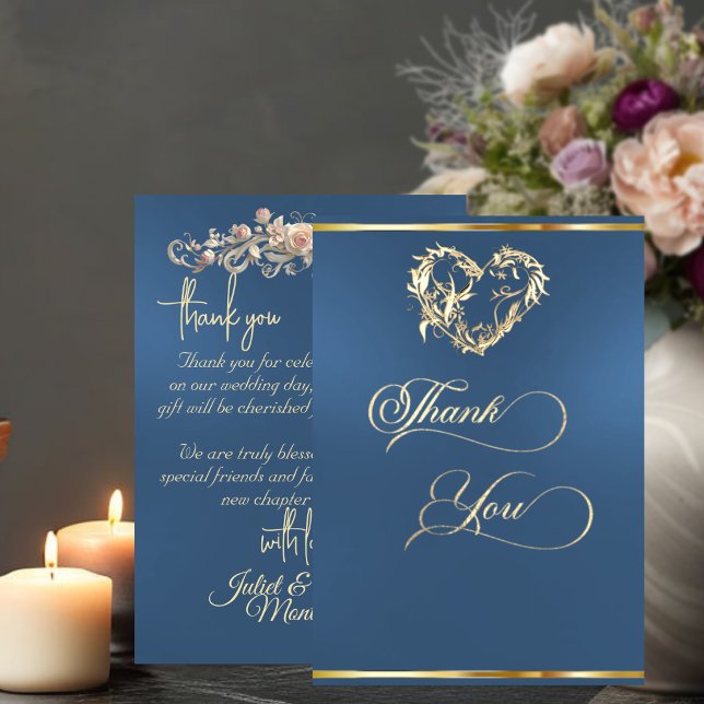 Carte De Remerciements Cœur & Calligraphie - Bleu (Créateur téléchargé)