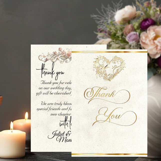 Carte De Remerciements Cœur & Calligraphie - Crème (Créateur téléchargé)