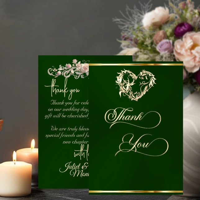 Carte De Remerciements Cœur & Calligraphie - Émeraude (Créateur téléchargé)