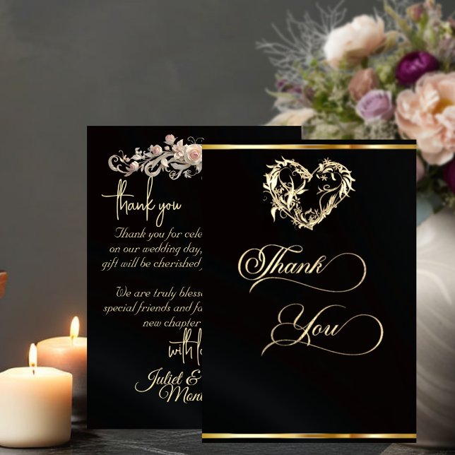 Carte De Remerciements Cœur & Calligraphie - Noir (Créateur téléchargé)