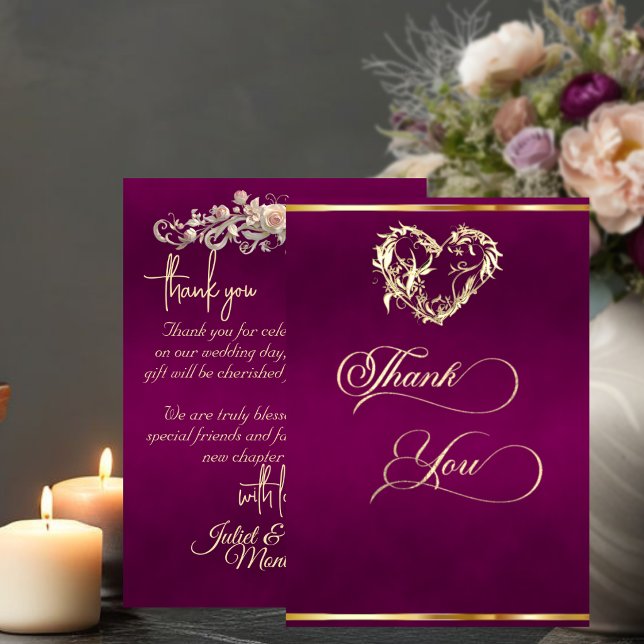 Carte De Remerciements Cœur & Calligraphie - Prune (Créateur téléchargé)