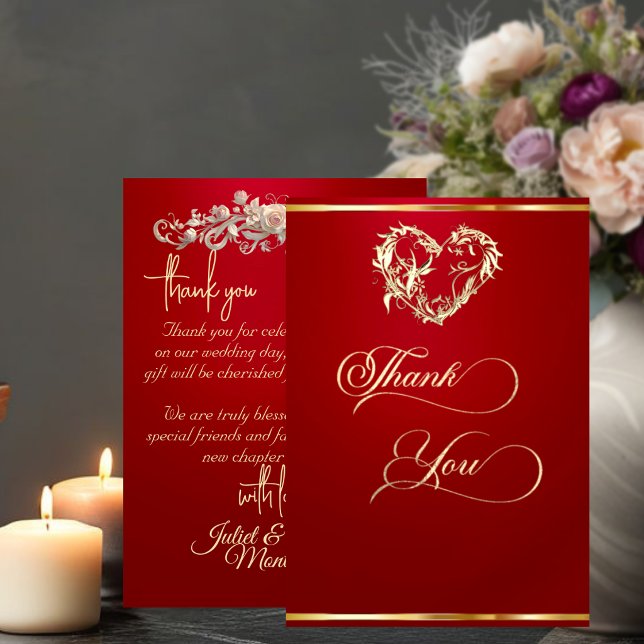 Carte De Remerciements Cœur & Calligraphie - Rouge (Créateur téléchargé)