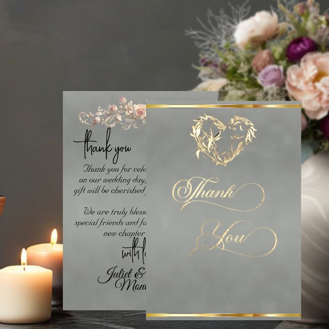 Carte De Remerciements Cœur & Calligraphie - Sage (Créateur téléchargé)