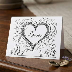 Carte De Remerciements Coeur d'amour avec lignes tracées à la main