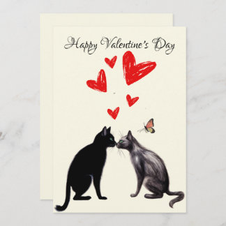 Carte De Remerciements Coeur d'Amoureux des chats noir Saint Valentin