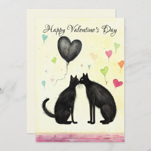 Carte De Remerciements Coeur d'Amoureux des chats noir Saint Valentin No3