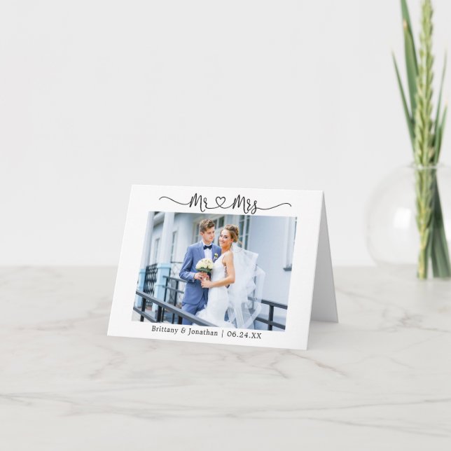 Carte De Remerciements Coeur de calligraphie moderne M. et Mme la Mariage (Devant)