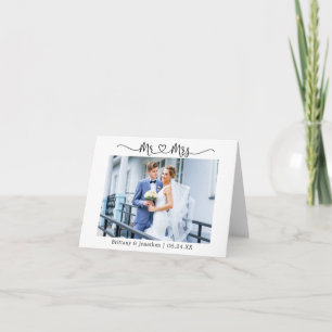 Carte De Remerciements Coeur de calligraphie moderne M. et Mme la Mariage