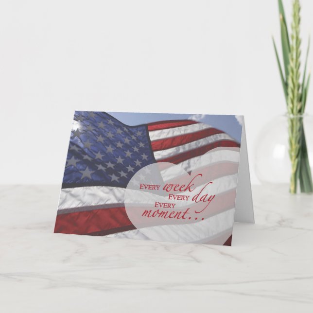 Carte De Remerciements Coeur de jour des vétérans sur le drapeau (Devant)