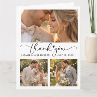 Carte De Remerciements Cœur de script 3 Collage de photos Mariage Remerci