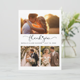 Carte De Remerciements Cœur de script 3 Collage de photos Mariage Remerci