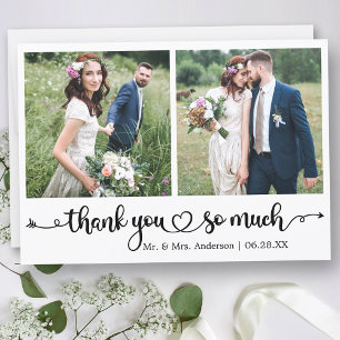 Carte De Remerciements Cœur de script de calligraphie 2 Photo Mariage