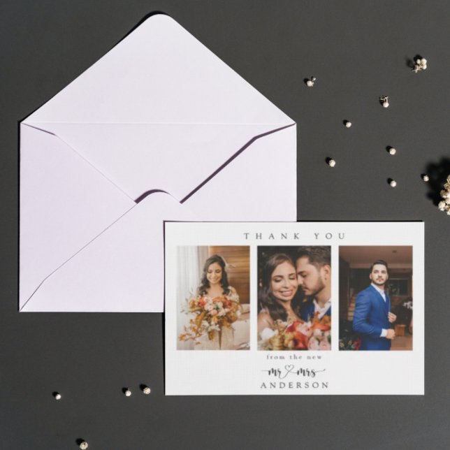 Carte De Remerciements Cœur de script simple Photo de mariage de M. et Mm (Créateur téléchargé)