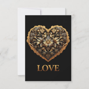 Carte De Remerciements Cœur doré filigrané romantique avec le mot Amour