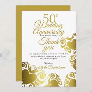 Carte De Remerciements Coeur du 50e anniversaire du Mariage