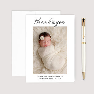 Carte De Remerciements Cœur écrit Nourrisson Fille Photo Pliée