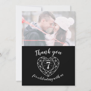 Carte De Remerciements Cœur en onyx noir anniversaire 7 ans photo
