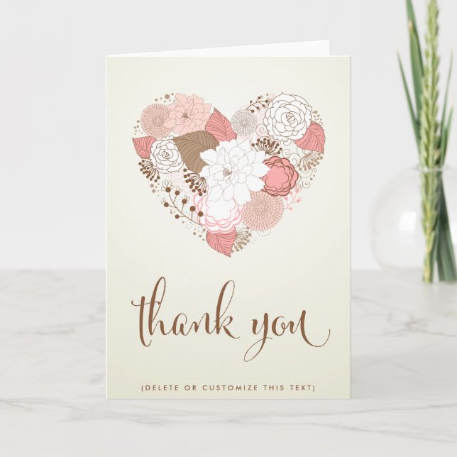 CARTE DE REMERCIEMENTS CŒUR FLORAL VINTAGE ROSE (Devant)