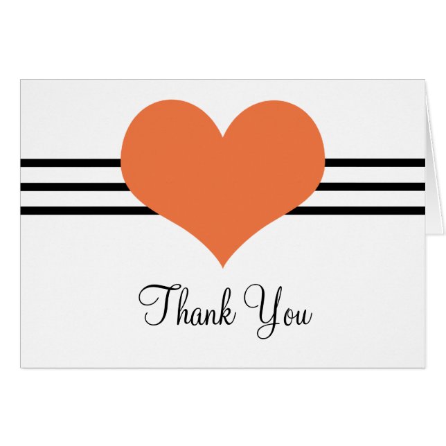 Carte de remerciements coeur, orange (Devant Horizontal)