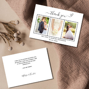 Carte De Remerciements coeur photo mariage simple script élégant
