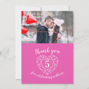 Carte De Remerciements Coeur rose anniversaire 5 ans