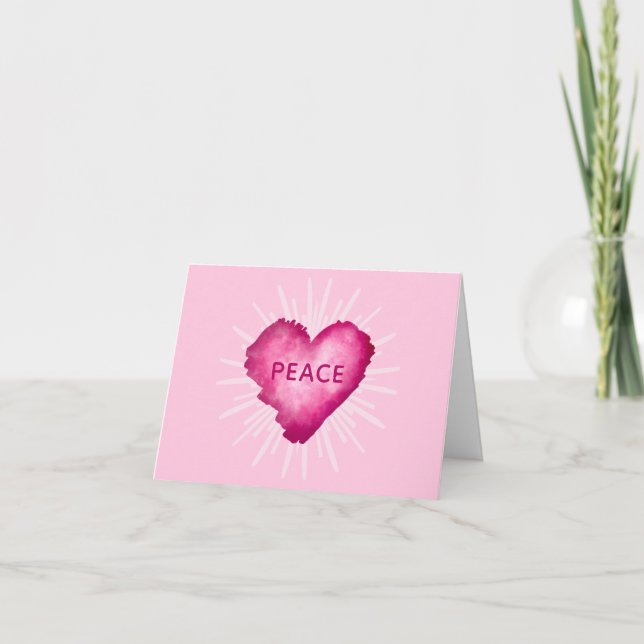 Carte De Remerciements Cœur rose avec PAIX (Devant)