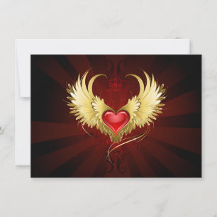 Carte De Remerciements Coeur rouge avec ailes d'or