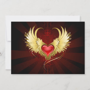 Carte De Remerciements Coeur rouge avec ailes d'or