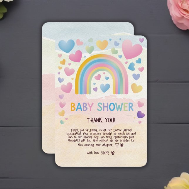 Carte De Remerciements Coeurs amusants et Baby shower arc-en-ciel (Créateur téléchargé)