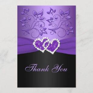 Carte de remerciements Coeurs associés violets et