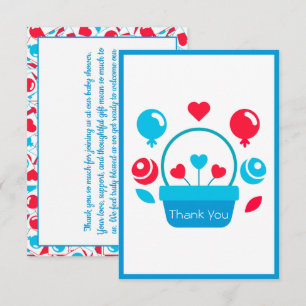 Carte De Remerciements Coeurs, ballons et corbeille cardiaque