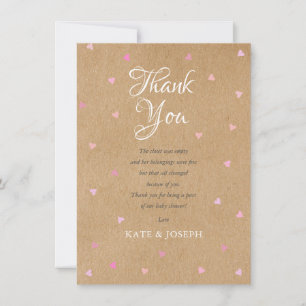 Carte De Remerciements Cœurs d'amour roses poème de remerciement pour béb