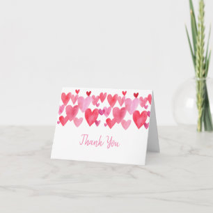 Carte De Remerciements Coeurs d'aquarelle rouge rose Anniversaire