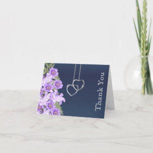 Carte De Remerciements Coeurs de la chaîne d'argent sur la satin bleu mar