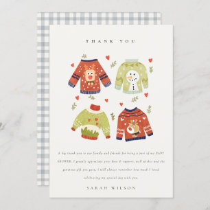 Carte De Remerciements Coeurs d'hiver mignonnes Baby shower laide et moch