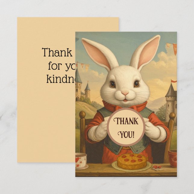 Carte De Remerciements Cœurs Fantaisistes de Lapin Blanc Enchantent le Mo (Devant / Derrière)