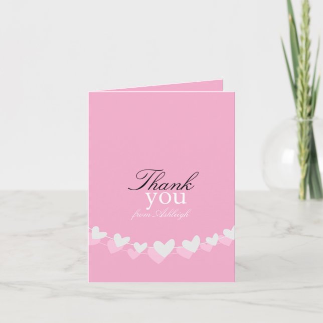 Carte De Remerciements Cœurs Rose et Blanc (Devant)