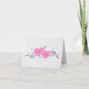 Carte De Remerciements Coeurs roses sur bois blanchi à la chaux